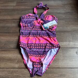 NWT CARVE Designs Bathing Suit Pink Tribal One-piece Halter Size XS